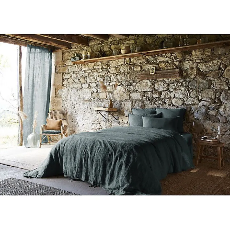 L'Effet Papillon Drap plat "Soline" toutes dimensions Lin lavé - Soline Ardoise - 240 x 300 cm pour lit 2 places Sale