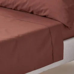 Homescapes Drap plat uni 100 % coton égyptien 200 fils marron chocolat, 275x275 cm -
