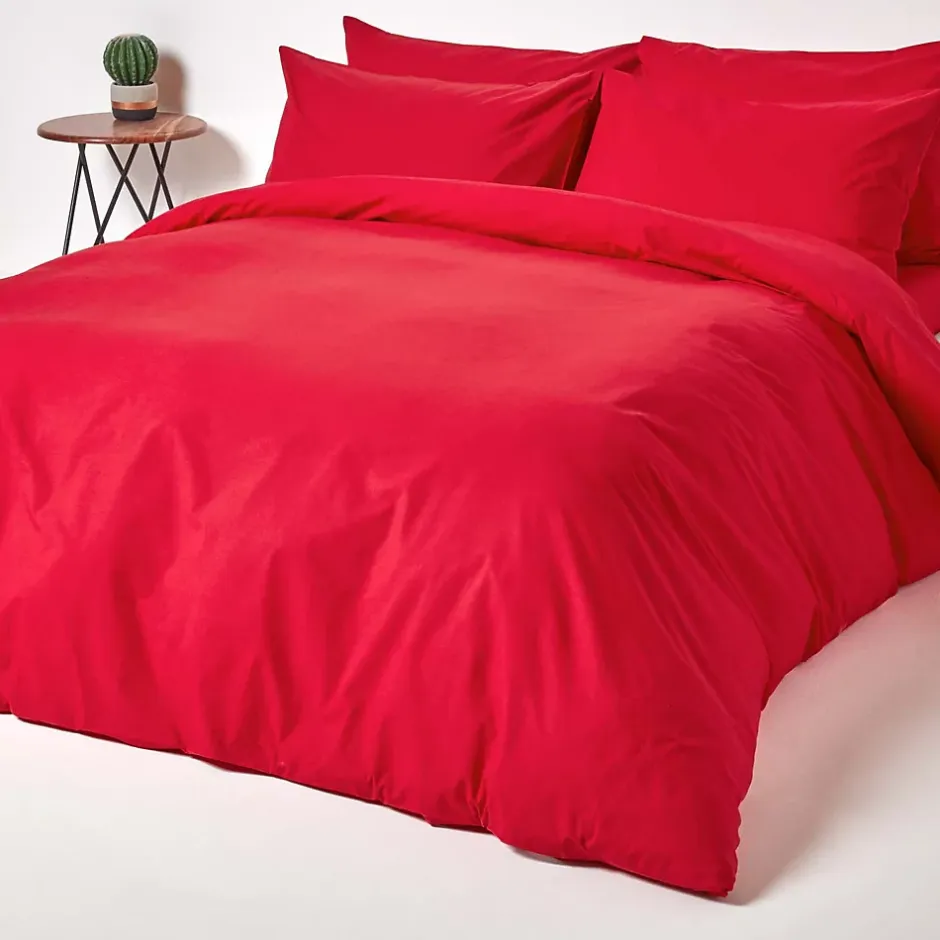 Homescapes Drap plat uni 100 % coton égyptien 200 fils rouge, 240x300 cm - Clearance
