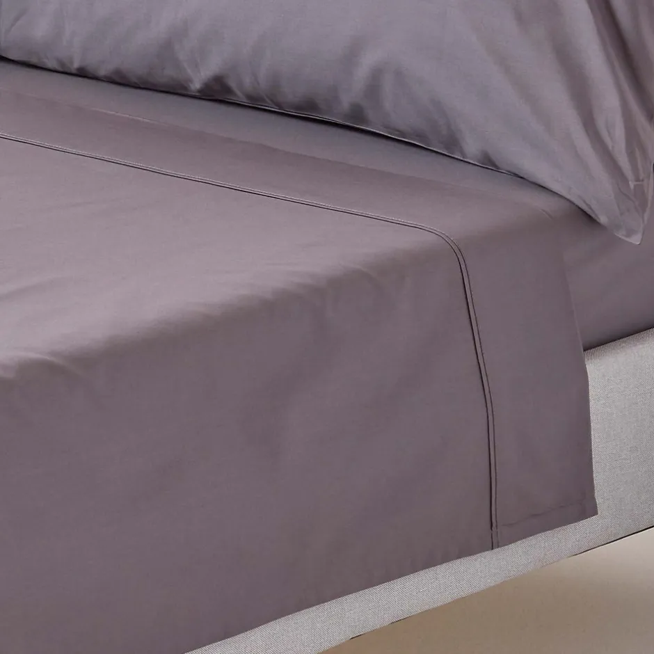 Homescapes Drap plat uni 100 % coton égyptien 200 fils gris foncé, 240x300 cm -
