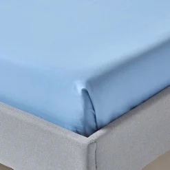 Homescapes Drap plat uni 100 % coton égyptien 200 fils bleu, 180x290 cm - Outlet