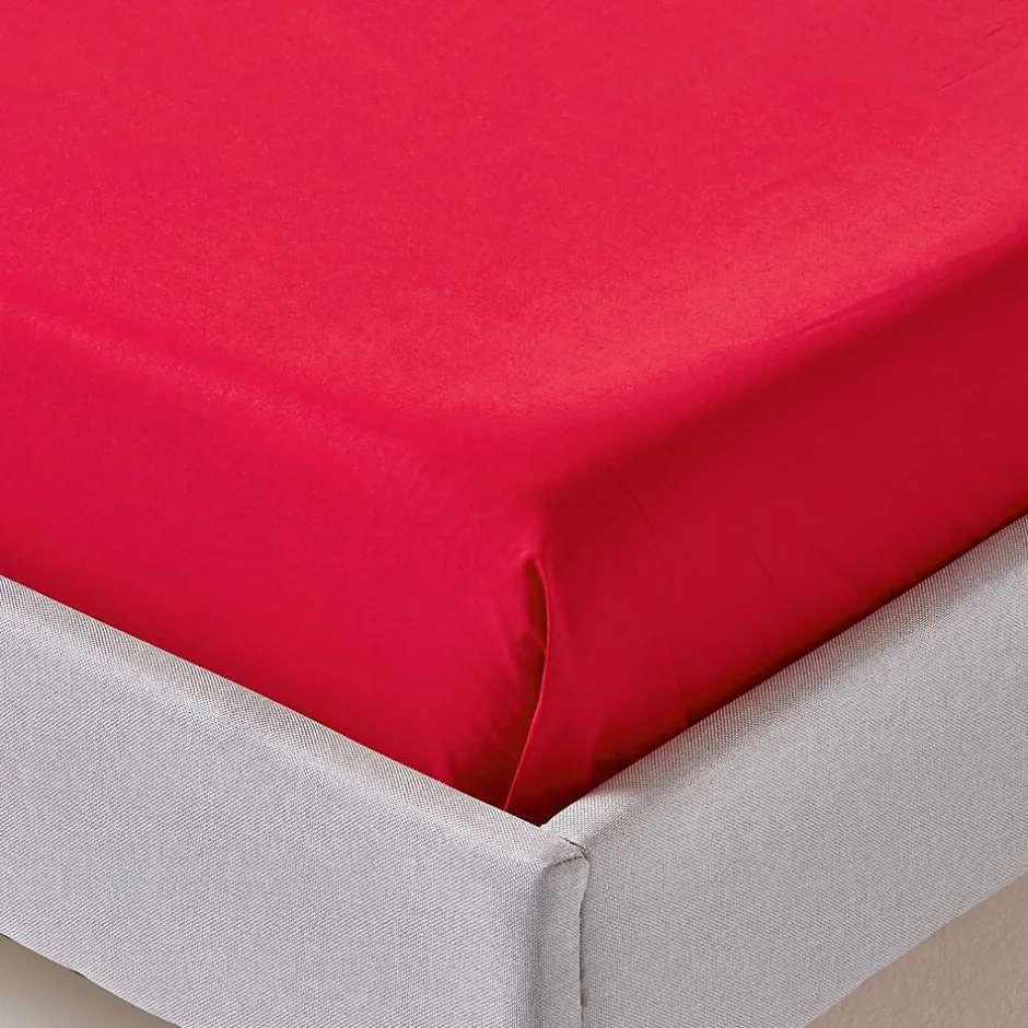 Homescapes Drap plat uni 100 % coton égyptien 200 fils rouge, 178x255 cm -