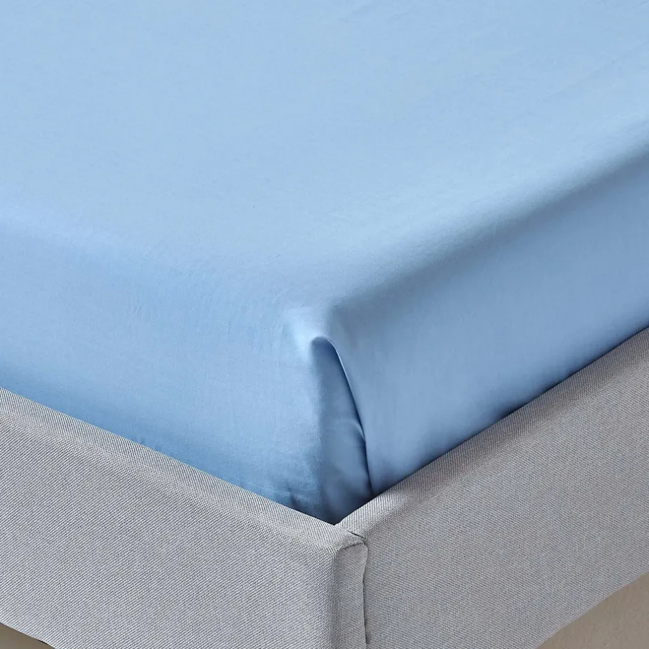 Homescapes Drap plat uni 100 % coton égyptien 200 fils bleu, 230x255 cm -