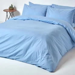 Homescapes Drap plat uni 100 % coton égyptien 200 fils bleu, 230x255 cm -