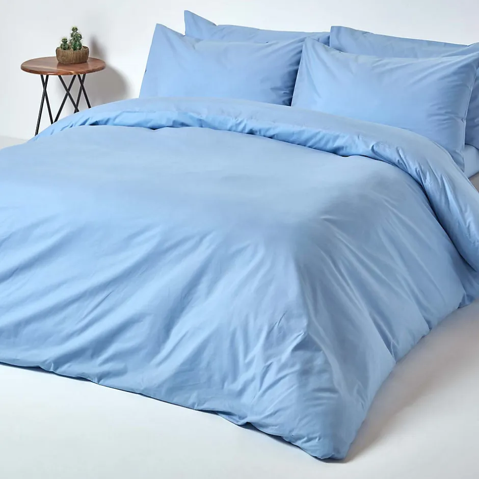 Homescapes Drap plat uni 100 % coton égyptien 200 fils bleu, 230x255 cm -