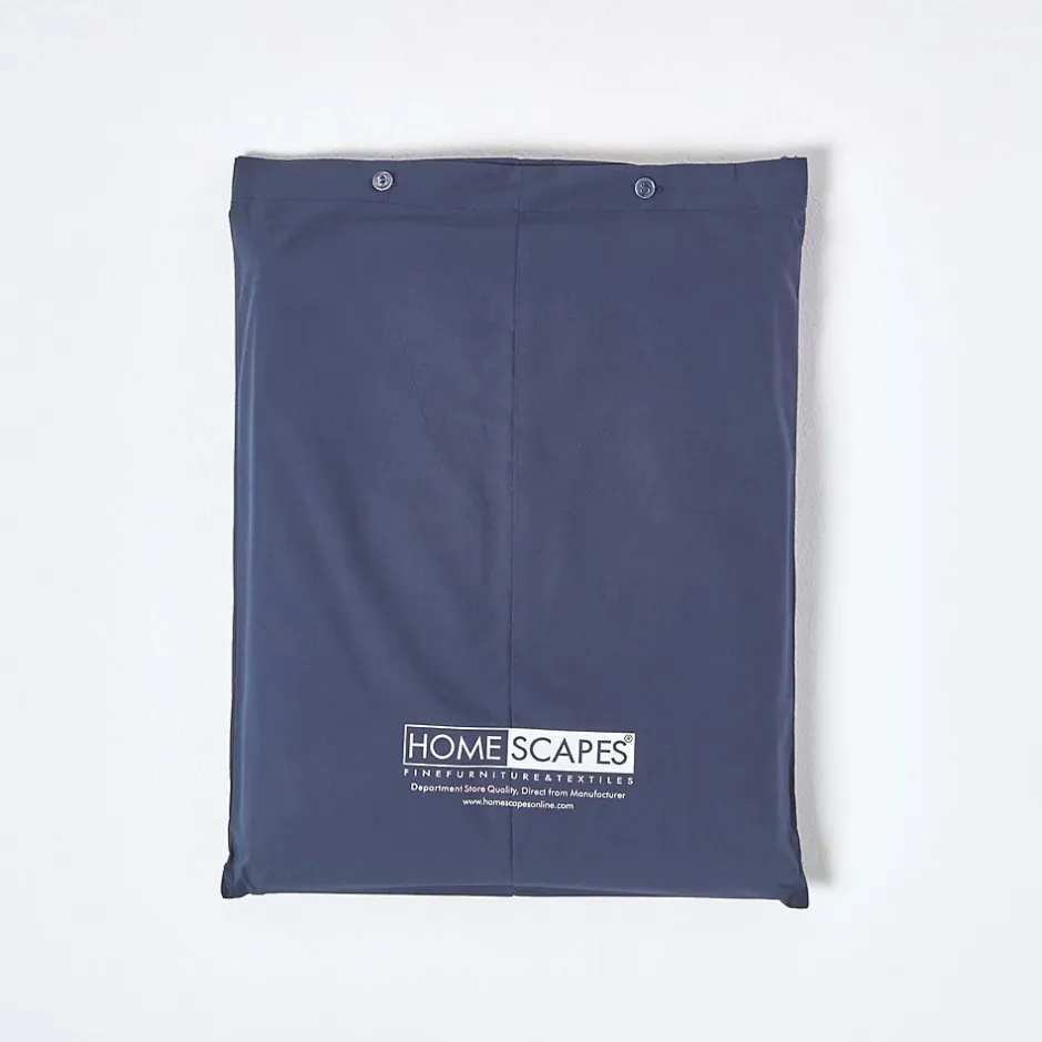 Homescapes Drap plat uni 100 % coton égyptien 200 fils bleu marine, 230x255 cm - Outlet