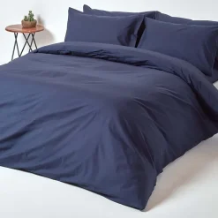 Homescapes Drap plat uni 100 % coton égyptien 200 fils bleu marine, 230x255 cm - Outlet
