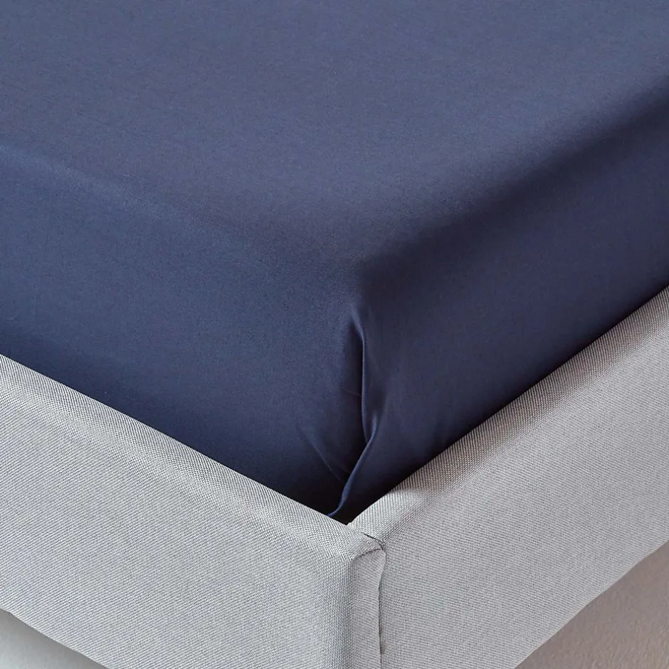 Homescapes Drap plat uni 100 % coton égyptien 200 fils bleu marine, 230x255 cm - Outlet