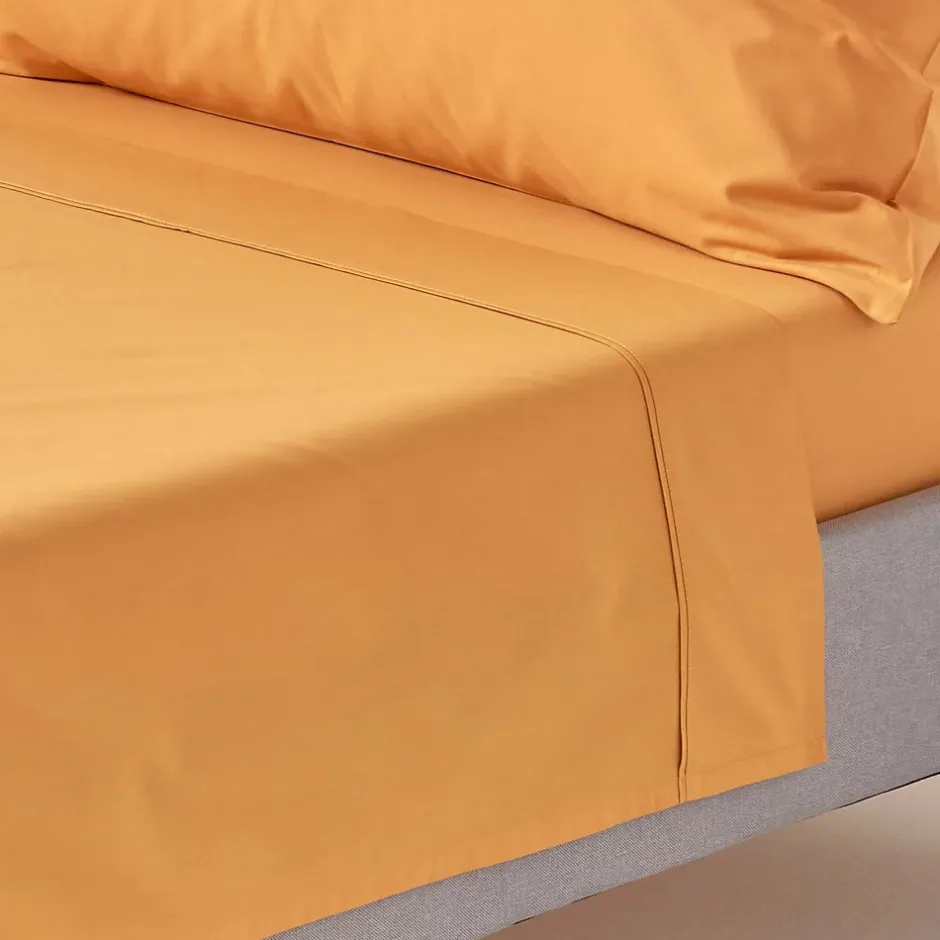 Homescapes Drap plat uni 100 % coton égyptien 200 fils jaune moutarde, 180x290 cm - Outlet