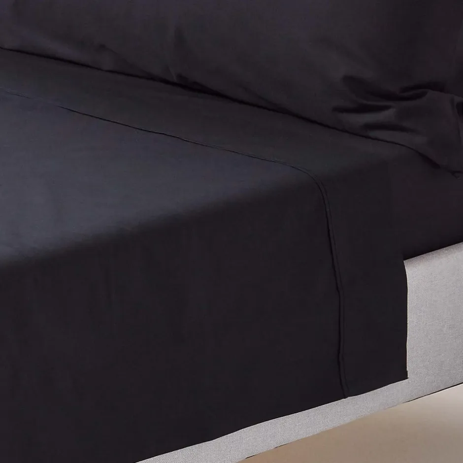 Homescapes Drap plat uni 100 % coton égyptien 200 fils noir, 275x275 cm - Online