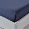 Homescapes Drap plat uni 100 % coton égyptien 200 fils bleu marine, 178x255 cm - Sale