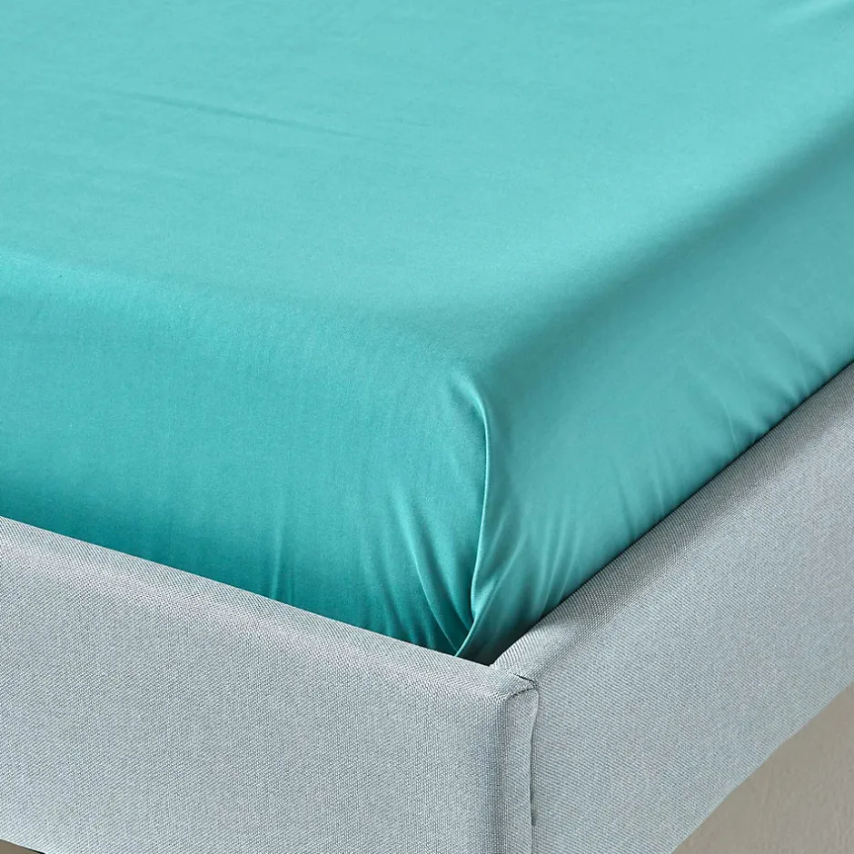 Homescapes Drap plat uni 100 % coton égyptien 200 fils bleu canard, 180x290 cm - Clearance