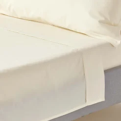 Homescapes Drap plat uni 100 % coton égyptien 200 fils ivoire, 178x255 cm -