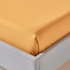 Homescapes Drap plat uni 100 % coton égyptien 200 fils jaune moutarde, 240x300 cm - Outlet