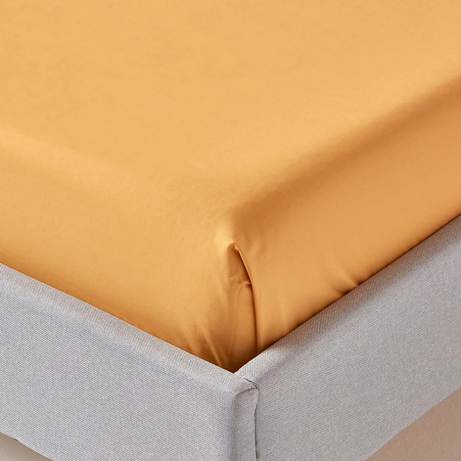 Homescapes Drap plat uni 100 % coton égyptien 200 fils jaune moutarde, 240x300 cm - Outlet