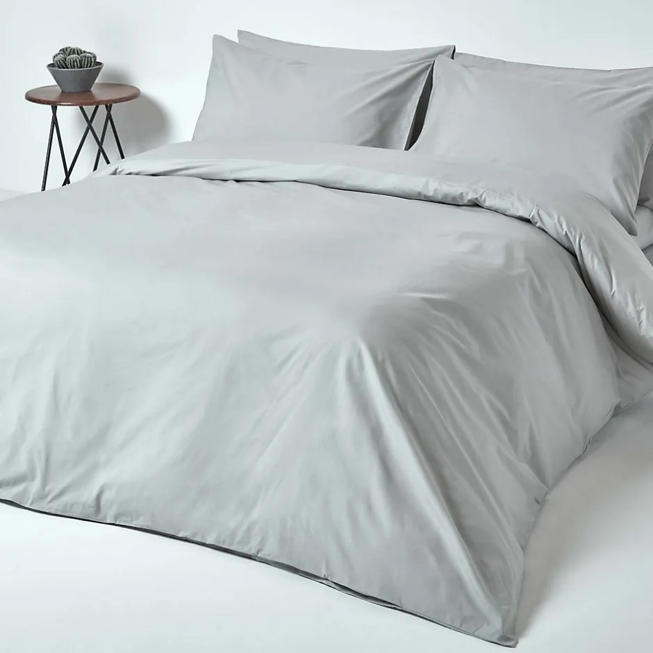 Homescapes Drap plat uni 100 % coton égyptien 200 fils gris argent, 275x275 cm -