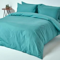 Homescapes Drap plat uni 100 % coton égyptien 200 fils bleu canard, 275x275 cm - Online
