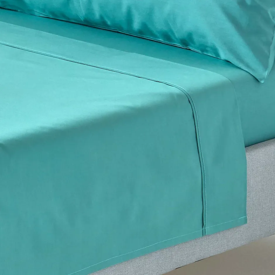Homescapes Drap plat uni 100 % coton égyptien 200 fils bleu canard, 275x275 cm - Online