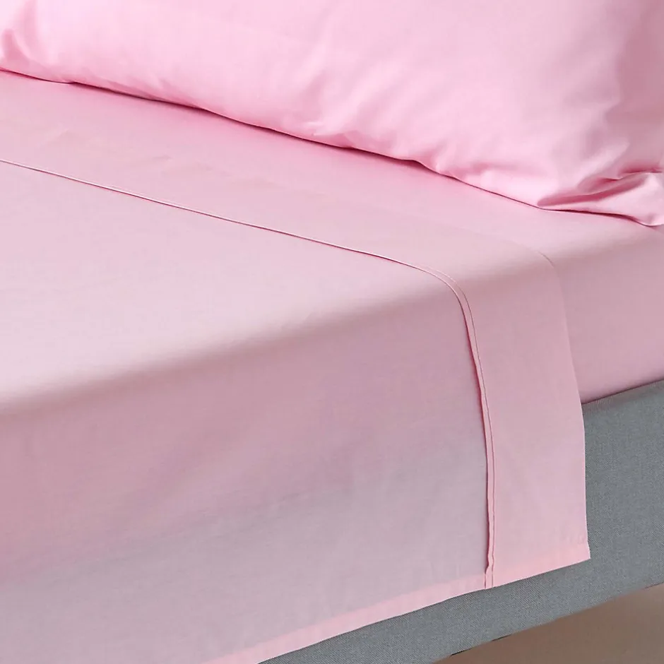 Homescapes Drap plat uni 100 % coton égyptien 200 fils rose, 178x255 cm -
