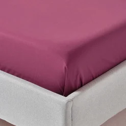 Homescapes Drap plat uni 100 % coton égyptien 200 fils bordeaux, 240x300 cm -