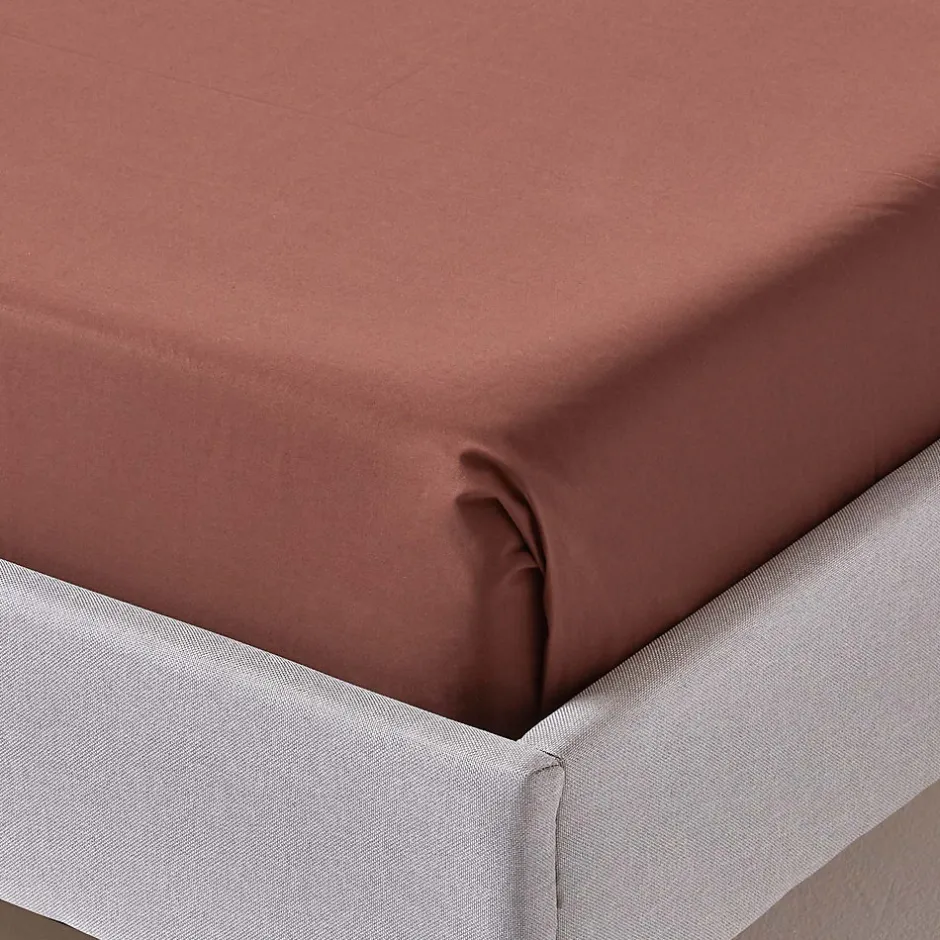 Homescapes Drap plat uni 100 % coton égyptien 200 fils marron chocolat, 180x290 cm -