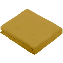 Tradilinge Drap Plat Uni en 100 % Coton (240x310 cm - Jaune moutarde)