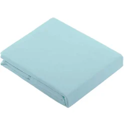 Tradilinge Drap Plat Uni en 100 % Coton (180x290 cm - Bleu ciel)
