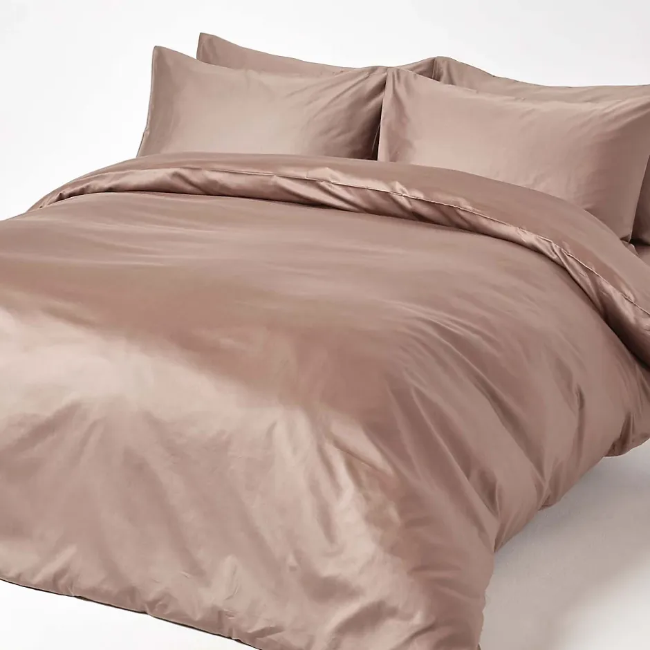 Homescapes Drap plat uni en coton égyptien bio 400 fils marron, 240x275 cm - Online