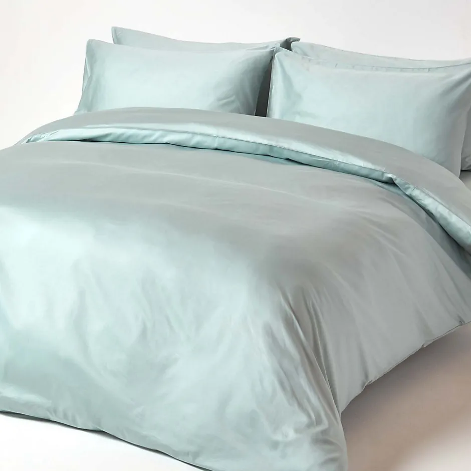 Homescapes Drap plat uni en coton égyptien bio 400 fils bleu givré, 275x275 cm -