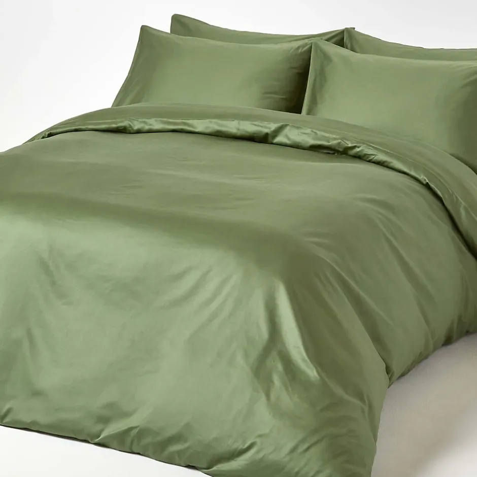 Homescapes Drap plat uni en coton égyptien bio 400 fils vert mousse, 180x290 cm - Clearance