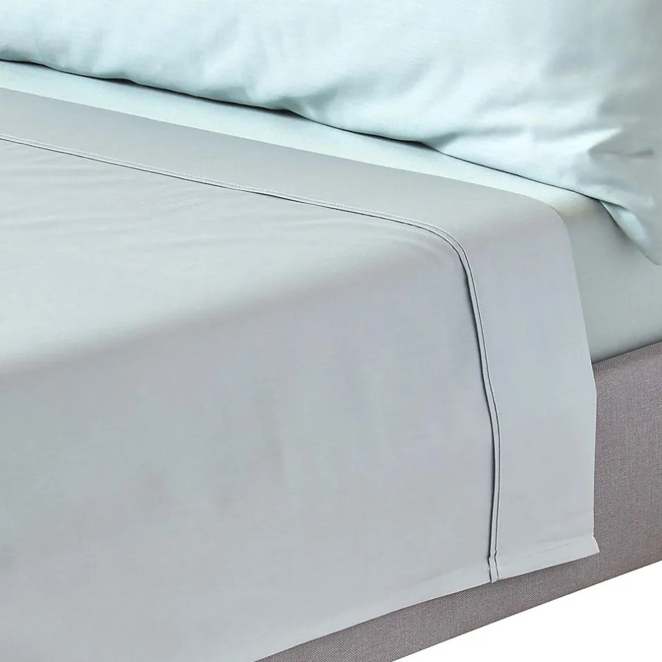 Homescapes Drap plat uni en coton égyptien bio 400 fils bleu givré, 240x300 cm -