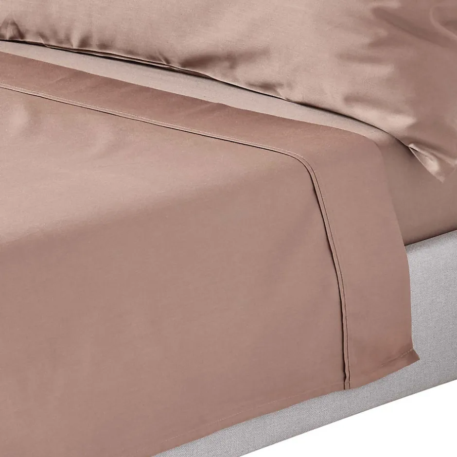 Homescapes Drap plat uni en coton égyptien bio 400 fils marron, 240x300 cm -