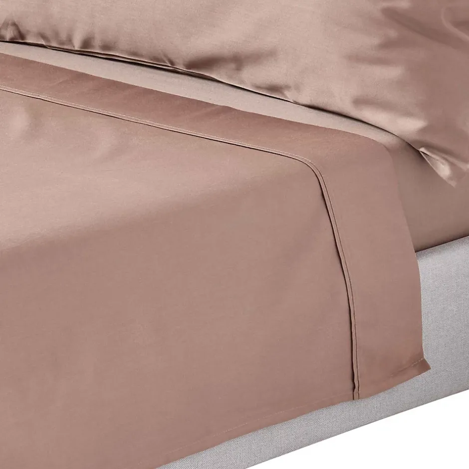 Homescapes Drap plat uni en coton égyptien bio 400 fils marron, 230x255 cm - Sale