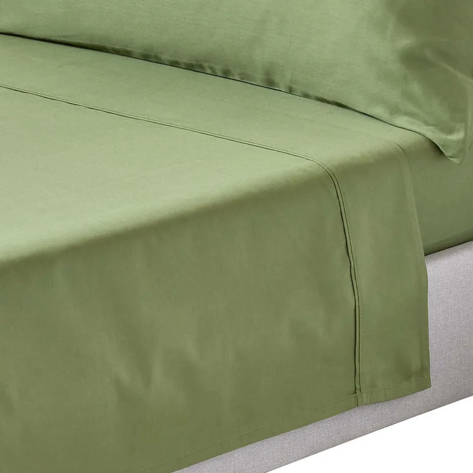 Homescapes Drap plat uni en coton égyptien bio 400 fils vert mousse, 275x275 cm -
