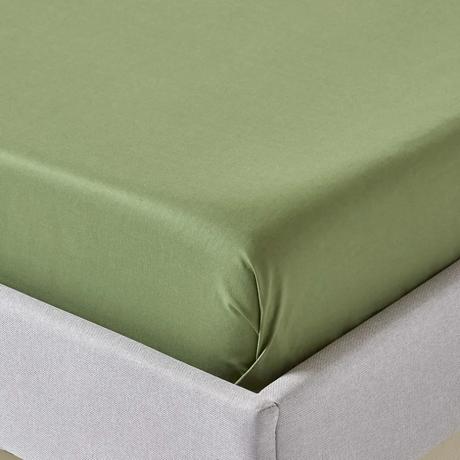 Homescapes Drap plat uni en coton égyptien bio 400 fils vert mousse, 275x275 cm -