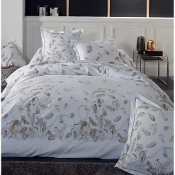 Tradilinge Drap plumes à imprimés plumes (280x325 cm - Blanc) Outlet