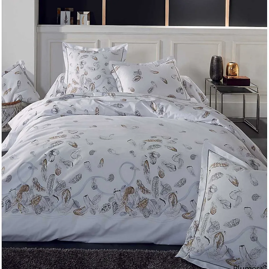 Tradilinge Drap plumes à imprimés plumes (280x325 cm - Blanc) Outlet