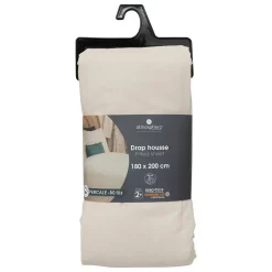 Atmosphera Créateur D'Intérieur Drap-housse - percale - beige lin - 180x200 cm - Atmosphera
