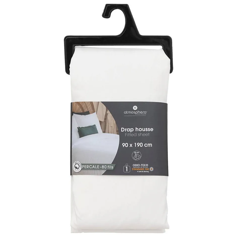 Atmosphera Créateur D'Intérieur Drap-housse - percale - blanc - 90x190 cm - Atmosphera