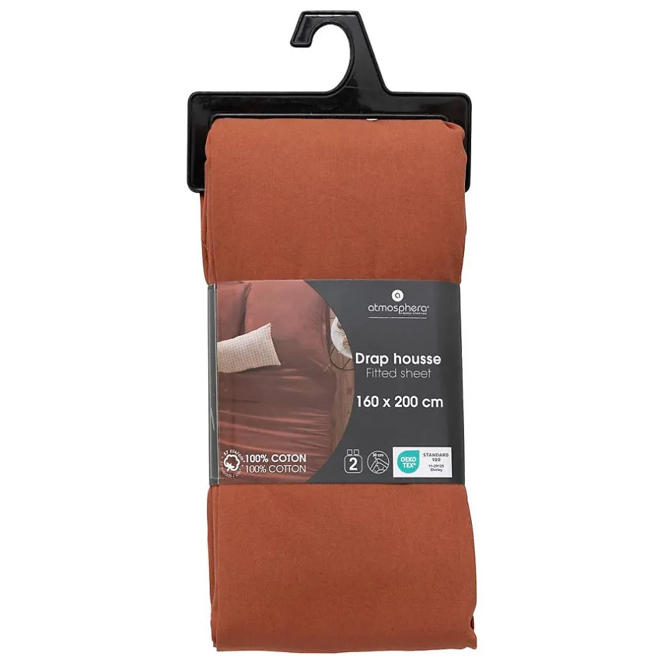 Atmosphera Créateur D'Intérieur Drap-housse Carina en coton 160x200cm rose terracotta - Atmosphera Hot