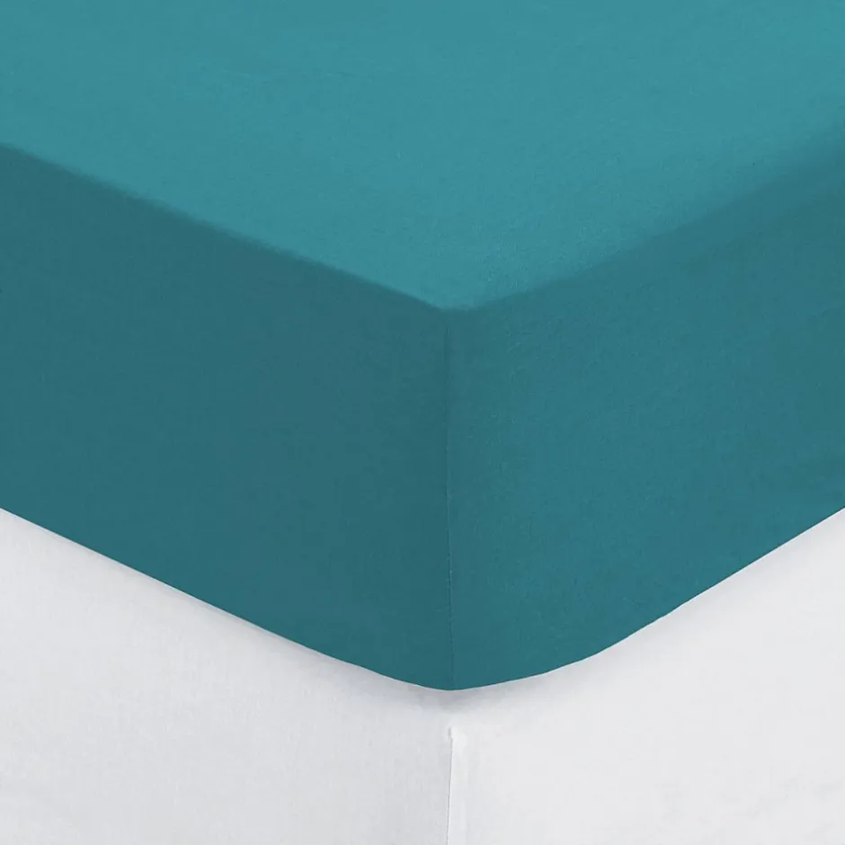 Atmosphera Créateur D'Intérieur Drap-housse en coton - bleu canard - bonnet H30cm - 140x190 cm - Atmosphera Outlet
