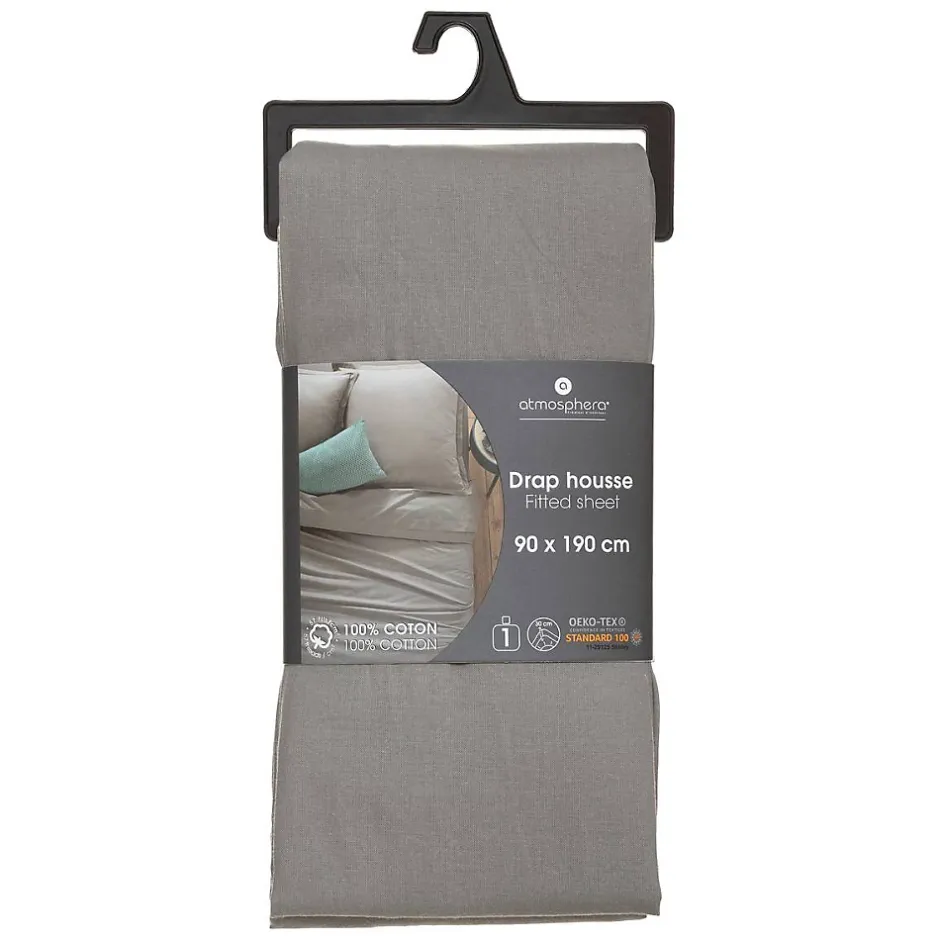 Atmosphera Créateur D'Intérieur Drap-housse en coton - gris - bonnet H30cm - 90x190 cm - Atmosphera Sale