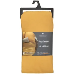 Atmosphera Créateur D'Intérieur Drap-housse en coton - jaune moutarde - bonnet H30cm - 160x200 cm - Atmosphera New