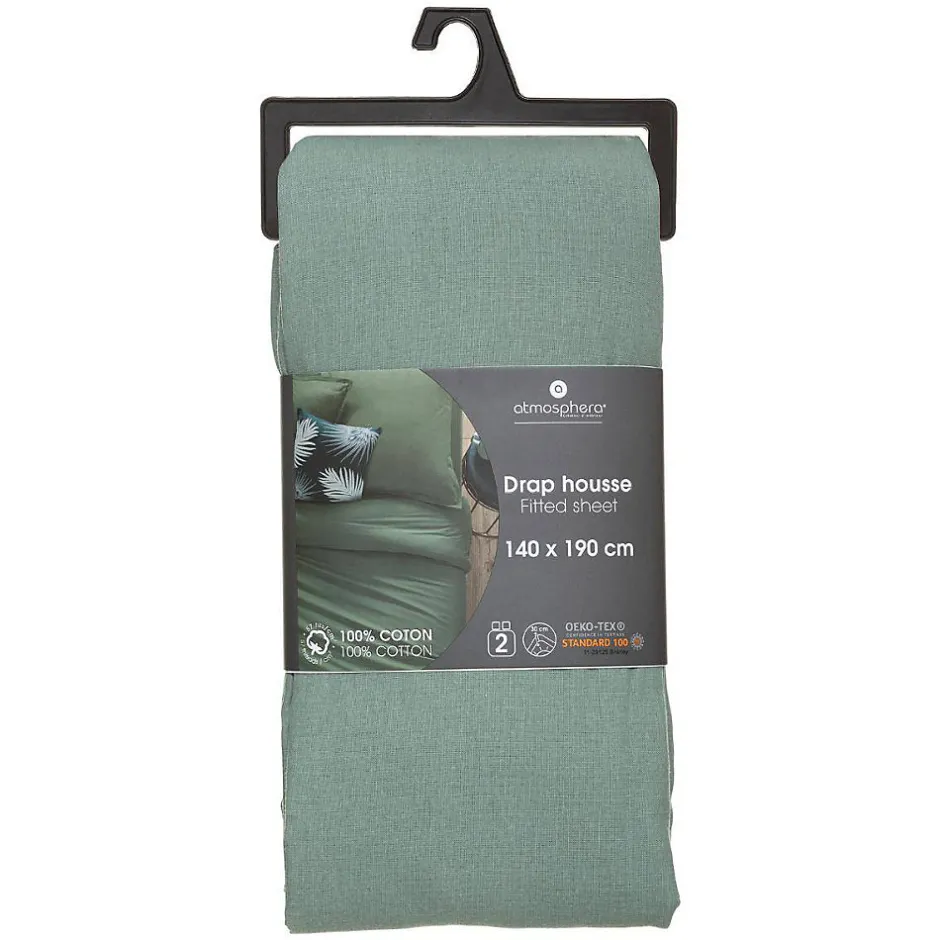 Atmosphera Créateur D'Intérieur Drap-housse en coton - vert céladon - bonnet H30cm - 140x190 cm - Atmosphera