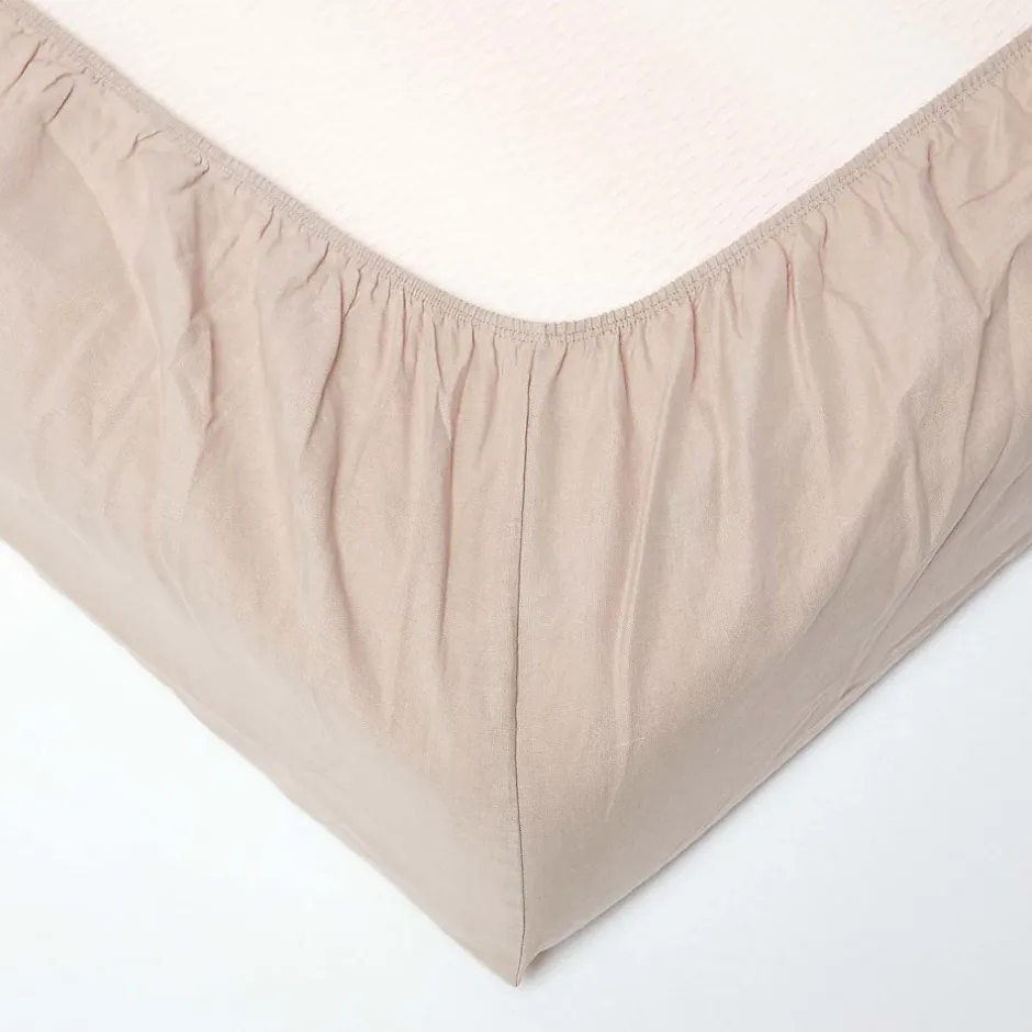 Homescapes Drap-housse en lin lavé beige - 140 x 190 cm -