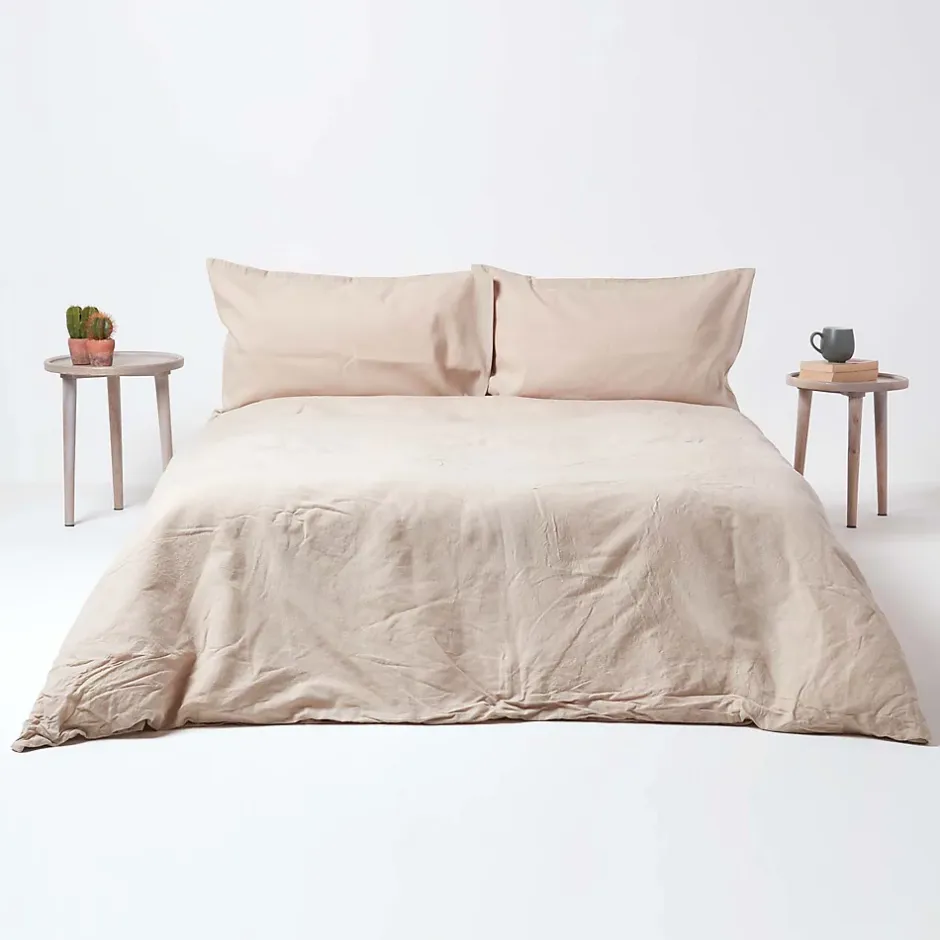 Homescapes Drap-housse en lin lavé beige - 140 x 190 cm -