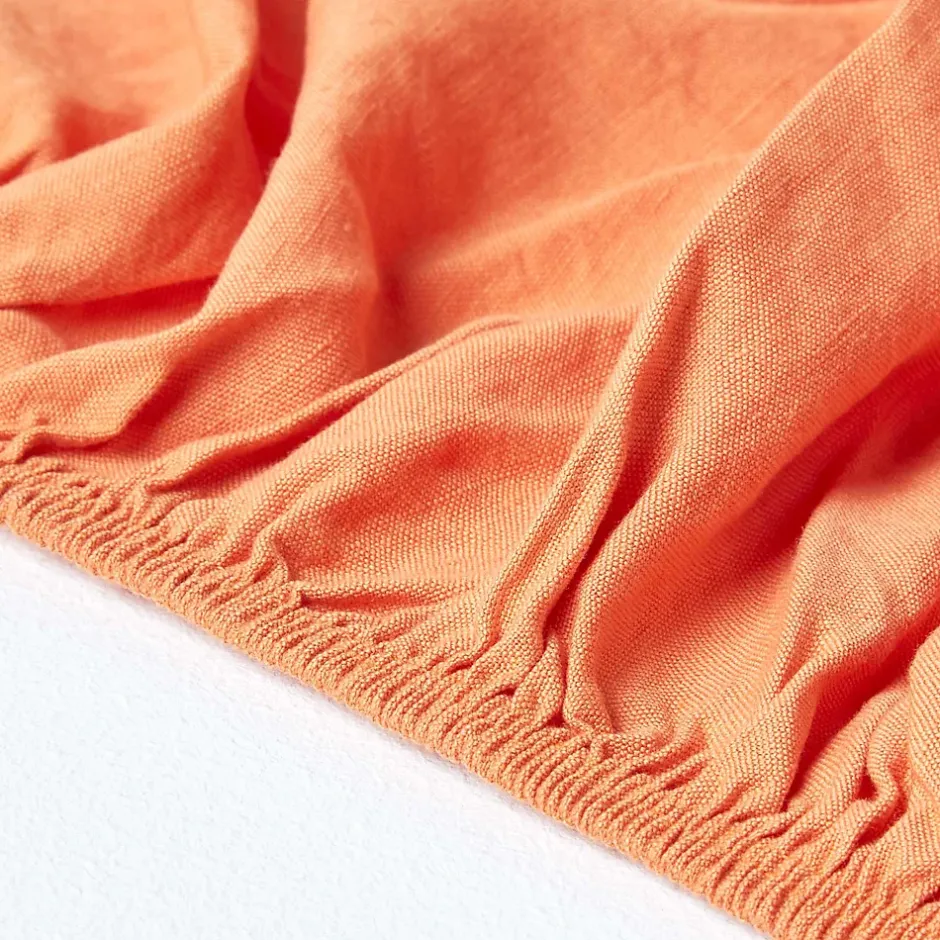 Homescapes Drap-housse en lin lavé orange - 100 x 200 cm Outlet