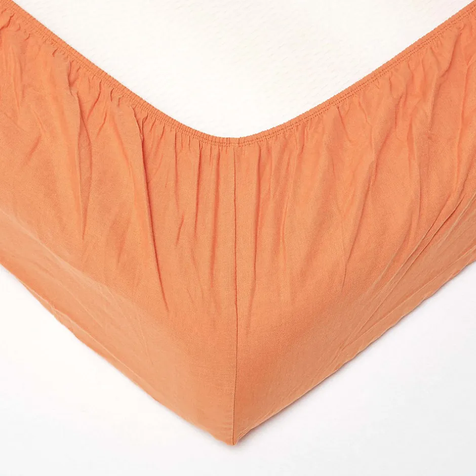 Homescapes Drap-housse en lin lavé orange - 90 x 190 cm -