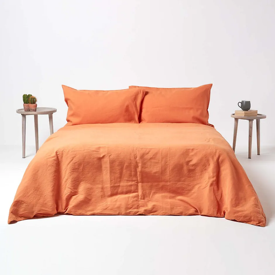 Homescapes Drap-housse en lin lavé orange - 90 x 190 cm -