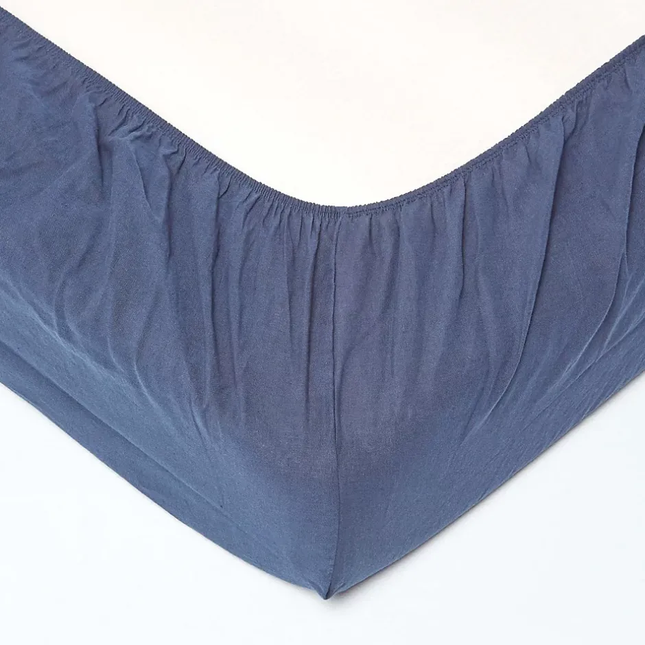 Homescapes Drap-housse grand bonnet en lin lavé bleu marine - 140 x 190 cm - Outlet